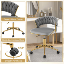 Costway Set of 2 Grey Hand Woven Swivel Desk Chair - Size: 60 x 57.5 x 52cm - Wilko - thumbnail 7