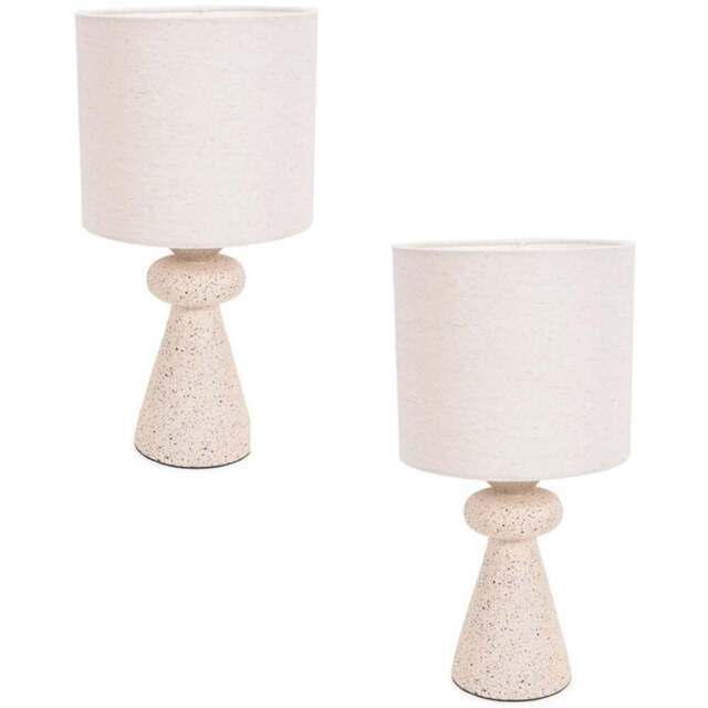 ValueLights Cady Set of 2 Stone Effect Natural Drum Shade LED Table Lamp - Size: 41 x 20 x 20cm - Cream - Wilko - image 1