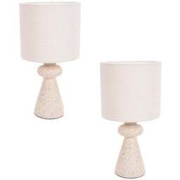 ValueLights Cady Set of 2 Stone Effect Natural Drum Shade LED Table Lamp - Size: 41 x 20 x 20cm - Cream - Wilko