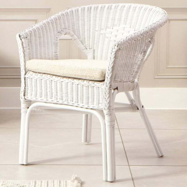 Desser Furniture White Wicker Adult Size Loom Chair with Cushion - Size: Single - Cream - Wilko