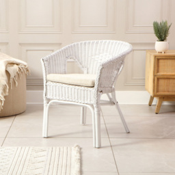 Desser Furniture White Wicker Adult Size Loom Chair with Cushion - Size: Single - Cream - Wilko - thumbnail 7