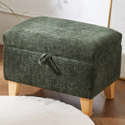 Living and Home Green Chenille Upholstered Storage Ottoman - Size: 36 x 49 x 33cm - Wilko