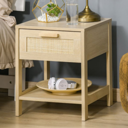 Portland Single Drawer Natural Rattan Side Table - Brown - Wilko