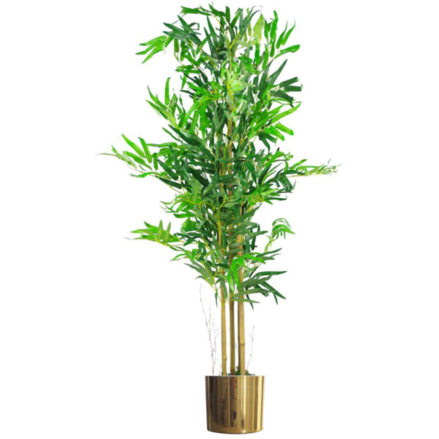 Leaf Artificial Bamboo Tree Plant in Gold Planter 4ft - Size: 120 x 60 x 60cm - Green - Wilko - image 1