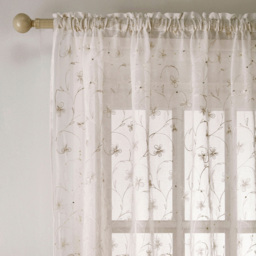 Tyrone Textiles Belle Cream Floral Embroidery Sequins Rod Pocket Voile Panel Curtains 140 x 183cm - Size: W 140 x D 183cm - Wilko - thumbnail 5