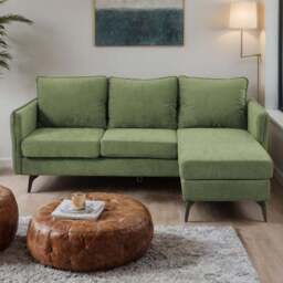 H&O Direct 3 Seater Green Right Hand Facing Chaise Sofa - Wilko