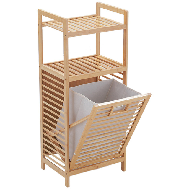 Living and Home Bamboo Laundry Basket with Liner Bag - Size: 30 x 40 x 95cm - Wood - Wilko - image 1