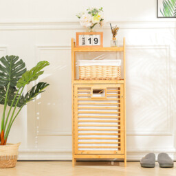 Living and Home Bamboo Laundry Basket with Liner Bag - Size: 30 x 40 x 95cm - Wood - Wilko - thumbnail 6