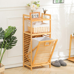 Living and Home Bamboo Laundry Basket with Liner Bag - Size: 30 x 40 x 95cm - Wood - Wilko - thumbnail 3