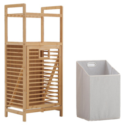 Living and Home Bamboo Laundry Basket with Liner Bag - Size: 30 x 40 x 95cm - Wood - Wilko - thumbnail 5