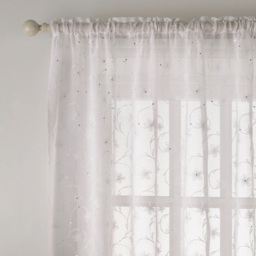 Tyrone Textiles Belle White Floral Embroidery Sequins Rod Pocket Voile Panel Curtains 140 x 183cm - Size: W 140 x D 183cm - Wilko - thumbnail 3