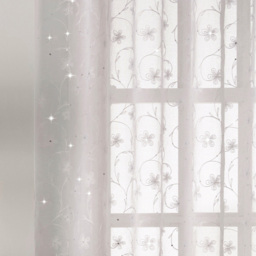 Tyrone Textiles Belle White Floral Embroidery Sequins Rod Pocket Voile Panel Curtains 140 x 183cm - Size: W 140 x D 183cm - Wilko - thumbnail 4