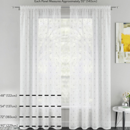 Tyrone Textiles Belle White Floral Embroidery Sequins Rod Pocket Voile Panel Curtains 140 x 183cm - Size: W 140 x D 183cm - Wilko - thumbnail 6