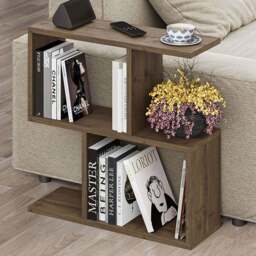 Decortie Homemania 4 Shelf Dark Oak Effect Wooden Side Table - Size: 60 x 60 x 19.5cm - Brown - Wilko
