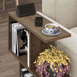 Decortie Homemania 4 Shelf Dark Oak Effect Wooden Side Table - Size: 60 x 60 x 19.5cm - Brown - Wilko - thumbnail 4