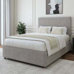 Bedmaster King Size Seal Grey Naples Linen 4 Drawer Divan Base with Valencia Headboard - Wilko