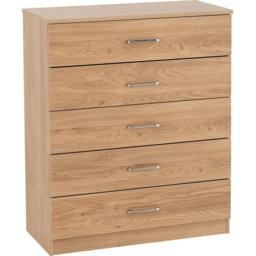 Seconique Dakota 5 Drawer Oak Effect Storage Chest - Wilko - thumbnail 3