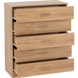 Seconique Dakota 5 Drawer Oak Effect Storage Chest - Wilko - thumbnail 5