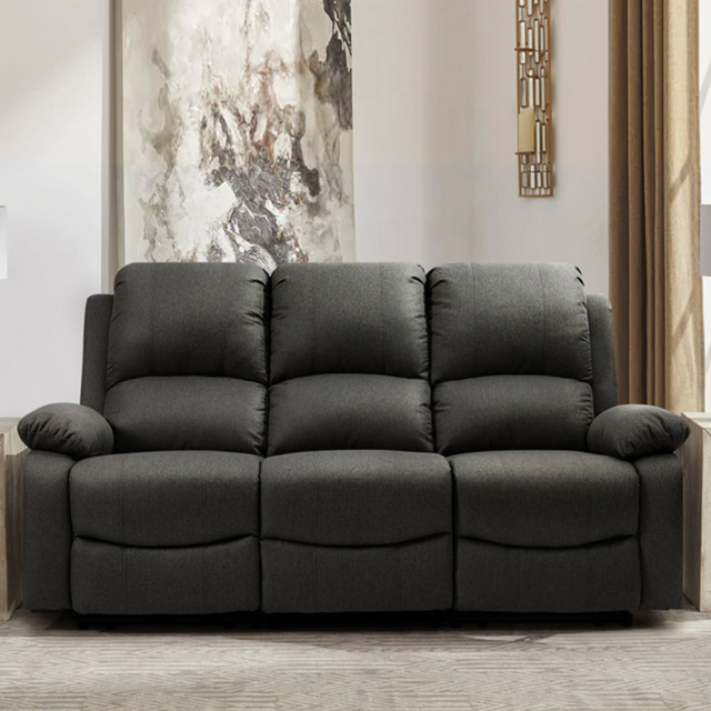 Brooklyn Luxury 3 Seater Dark Grey Linen Manual Recliner Sofa - Wilko - image 1