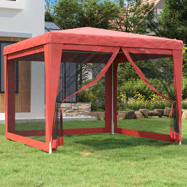 vidaXL 3 x 3m Red Party Tent with 4 Mesh Sidewalls - Wilko - image 1