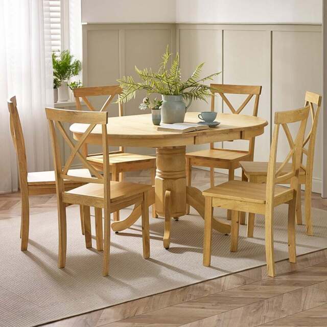 Furniturebox Fowey Marros 6 Seater Wooden Extendable Dining Set Oak Effect - Brown - Wilko - image 1