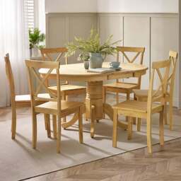 Furniturebox Fowey Marros 6 Seater Wooden Extendable Dining Set Oak Effect - Brown - Wilko - thumbnail 1