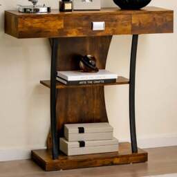 Costway Single Drawer 2 Shelf Brown T Shaped Console Table - Size: 103 x 50 x 16cm - Wilko - thumbnail 1