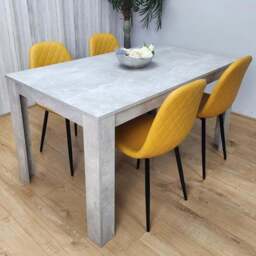 Kosy Koala 4 Seater Faux Leather Gem Pattern Dining Set Stone Grey Effect and Mustard - Multi - Portland - Wilko
