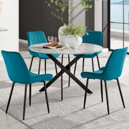 Furniturebox Arona Cesano Marble Effect 4 Seater Dining Set White Black and Blue - Wilko - thumbnail 1