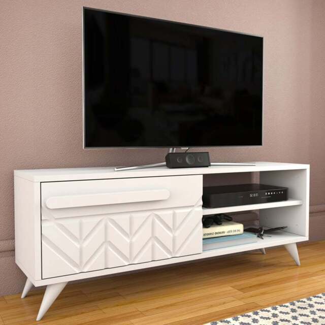 Decorotika Venice Single Door 2 Shelf White TV Unit - Size: 45.7 x 120 x 29.5cm - Wilko - image 1