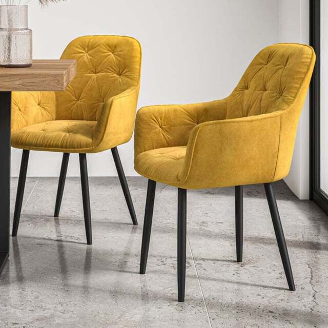 Furniture Online Anika Set Of 2 Mustard Velvet Padded Seat Dining Chair - Wilko - image 1