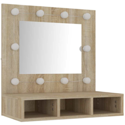vidaXL 3 Shelf LED Sonoma Oak Mirror Cabinet - Size: 62 x 60 x 31.5cm - Brown - Wilko - thumbnail 4