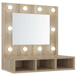 vidaXL 3 Shelf LED Sonoma Oak Mirror Cabinet - Size: 62 x 60 x 31.5cm - Brown - Wilko - thumbnail 3