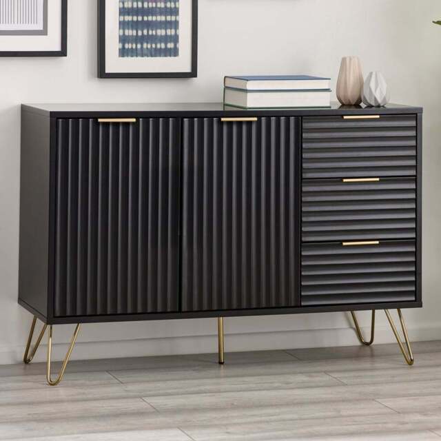 Julian Bowen Murano 2 Door 3 Drawer Matt Black Large Sideboard - Size: 40 x 118 x 80cm - Wilko - image 1