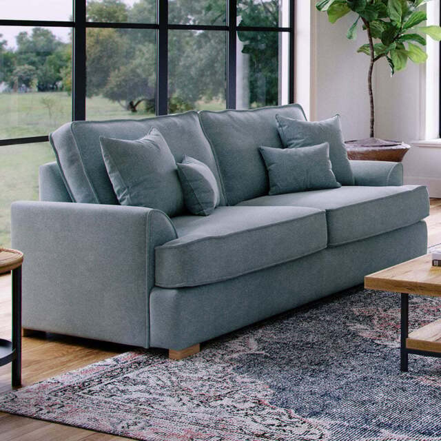 Alba City 3 Seater Fine Blue Fabric Sofa - Grey - Wilko - image 1