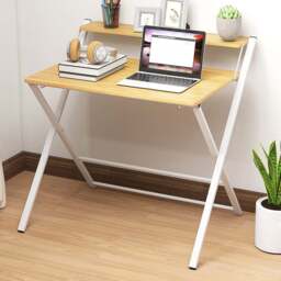 HOMCOM 2 Shelf Maple Wood Effect Foldable Desk - Size: 82 x 66 x 86cm - Brown - Wilko
