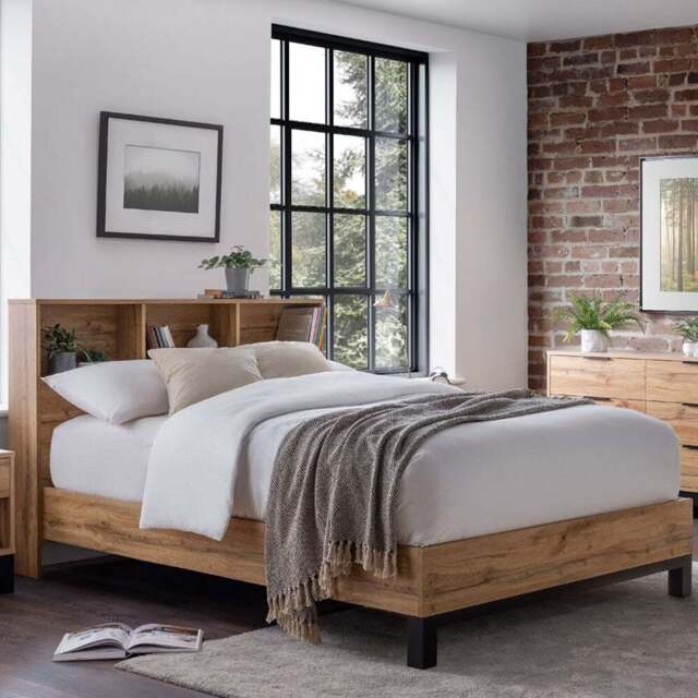 Julian Bowen Bali King Size Oak Bed Frame with Bookcase Headboard - Brown - Wilko - image 1