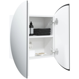 vidaXL 2 Door White Wooden Round Mirror Bathroom Cabinet - Size: 47 x 47 x 17.5cm - Wilko - thumbnail 4