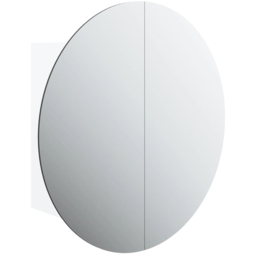 vidaXL 2 Door White Wooden Round Mirror Bathroom Cabinet - Size: 47 x 47 x 17.5cm - Wilko - thumbnail 3