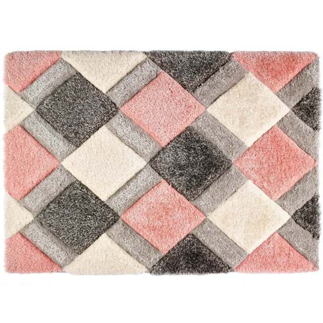 Origins Blush 3D Geo Shaggy Carved Rug 120 x 170cm - Pink - Origins Rugs - Wilko - image 1