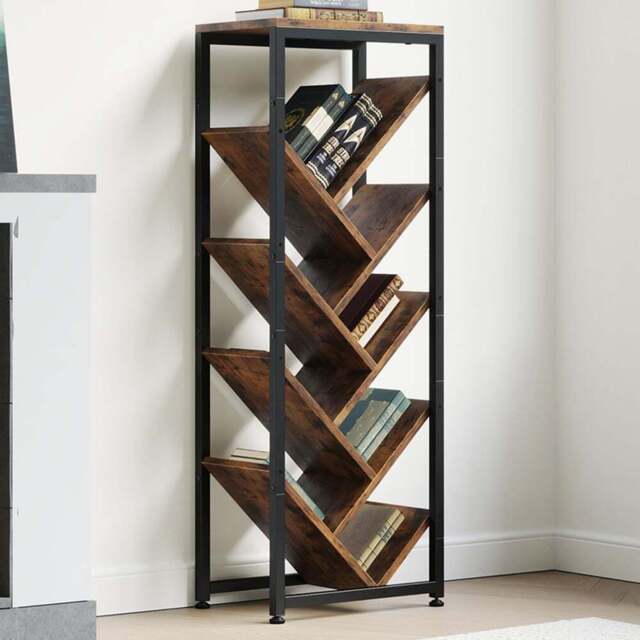Living and Home 9 Shelf Black and Dark Wood Freestanding Tree Bookcase - Brown - Wilko - image 1