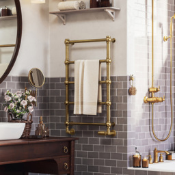 Terma Retro 501BTU Brushed Brass Heated Towel Rail 800 x 504mm - Size: 80 x 50.4 x 10.2cm - Gold - Wilko - thumbnail 3