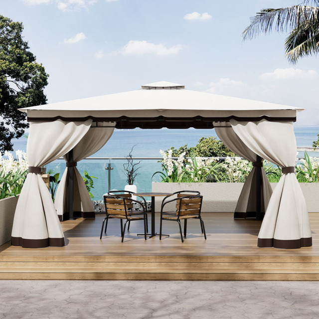 Living and Home 13 x 13ft Tiered Roof Metal Frame Gazebo with Waterproof Canopy - Size: 4 x 4m - Cream - Wilko - image 1