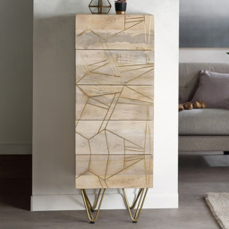 Brooklyn Huyen 5 Drawer Light Gold Tall Chest of Drawers - Brown - Wilko - thumbnail 1
