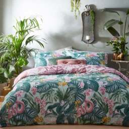 furn. Medinilla Single Mint and Lilac Tropical Duvet Cover Set - Multi - Wilko