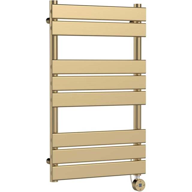 nuie Hudson Reed Brushed Brass Electric Square Flat Towel Rail 840 x 500mm - Size: 8.4 x 5 x 0.3cm - Gold - Wilko - image 1