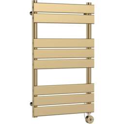 nuie Hudson Reed Brushed Brass Electric Square Flat Towel Rail 840 x 500mm - Size: 8.4 x 5 x 0.3cm - Gold - Wilko
