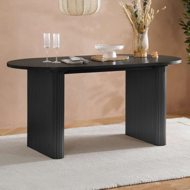 Birlea Axel 4 Seater Oval Fluted Dining Table Black - Size: 75 x 160 x 90cm - SleepSoul - Wilko - image 1