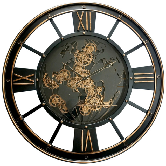 Acacia Home Black and Gold Round Gear Wall Clock 80cm - Size: 80 x 80 x 8cm - Wilko - image 1