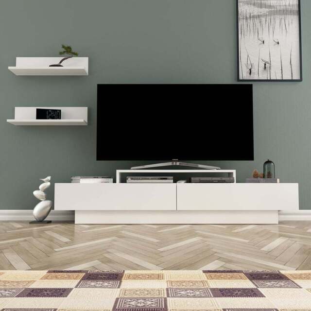 Decorotika Lusi 2 Door White TV Unit - Size: 40.5 x 180 x 30.5cm - Wilko - image 1